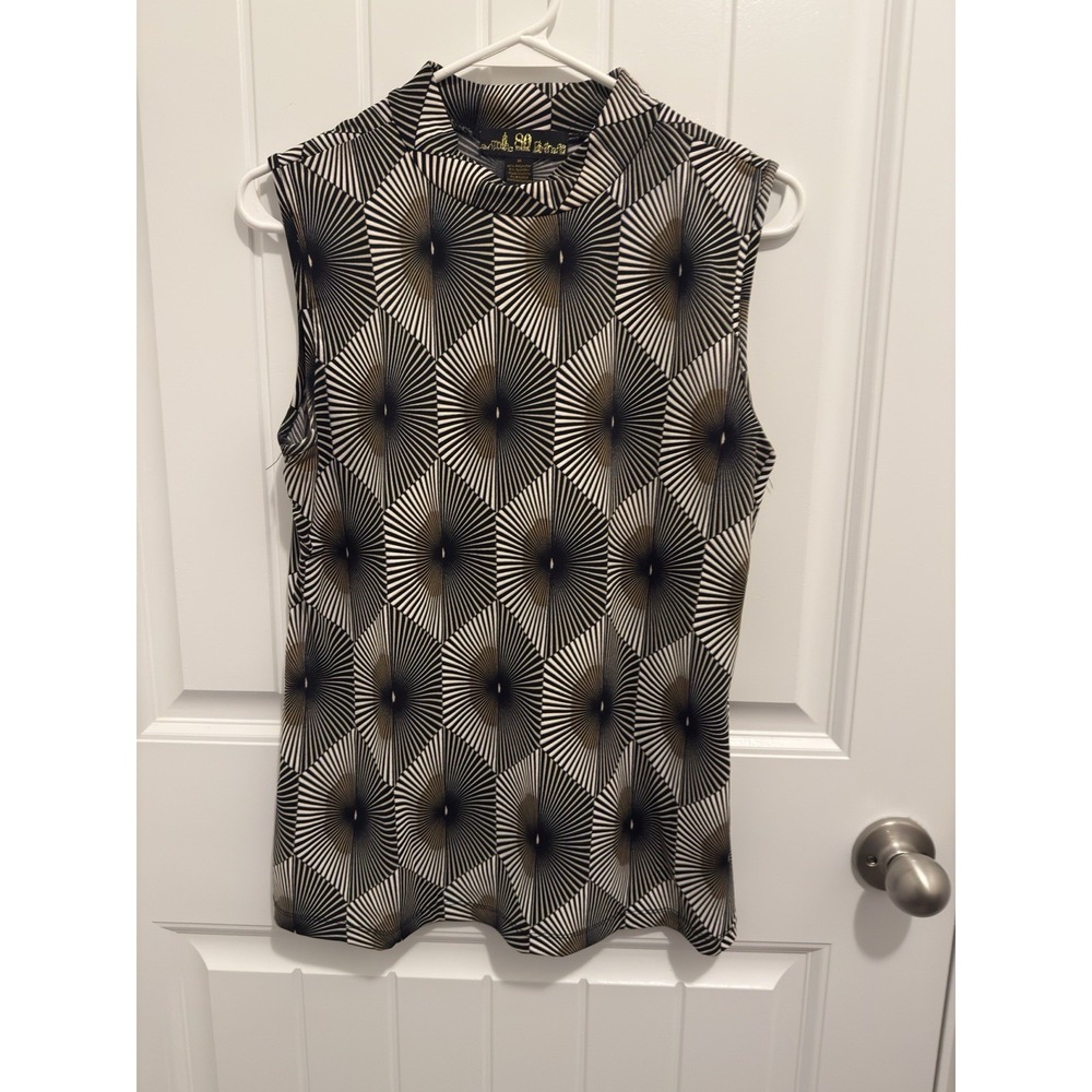 Studio 80 Sleeveless Mock Neck Geometric Print‎ Top Women's Size M